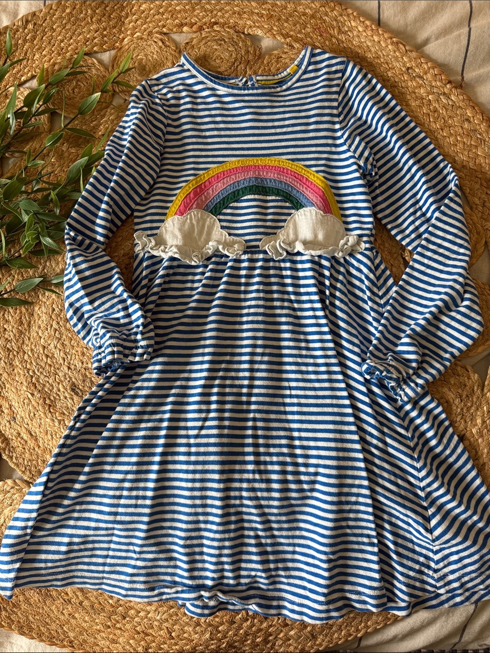 Mini Boden Rainbow Patchwork cotton Dress. 7-8